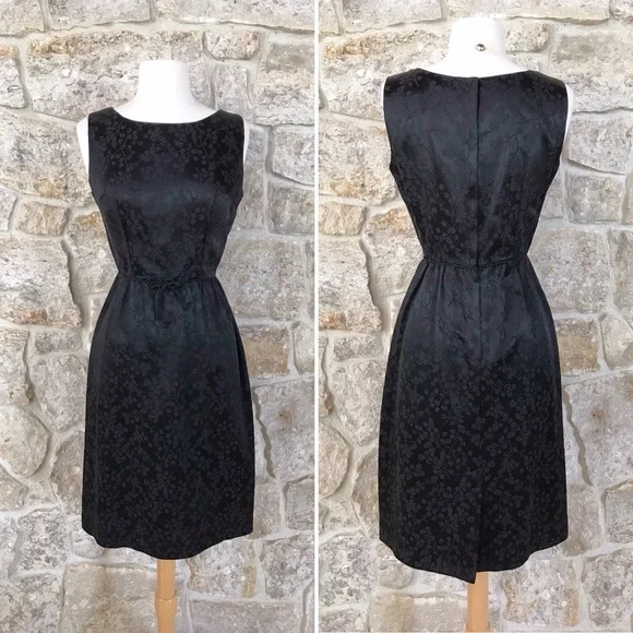 Vintage 50s Black Floral Brocade Dress Set with Kitten Bow Waist Audrey Hepburn - Picture 2 of 16